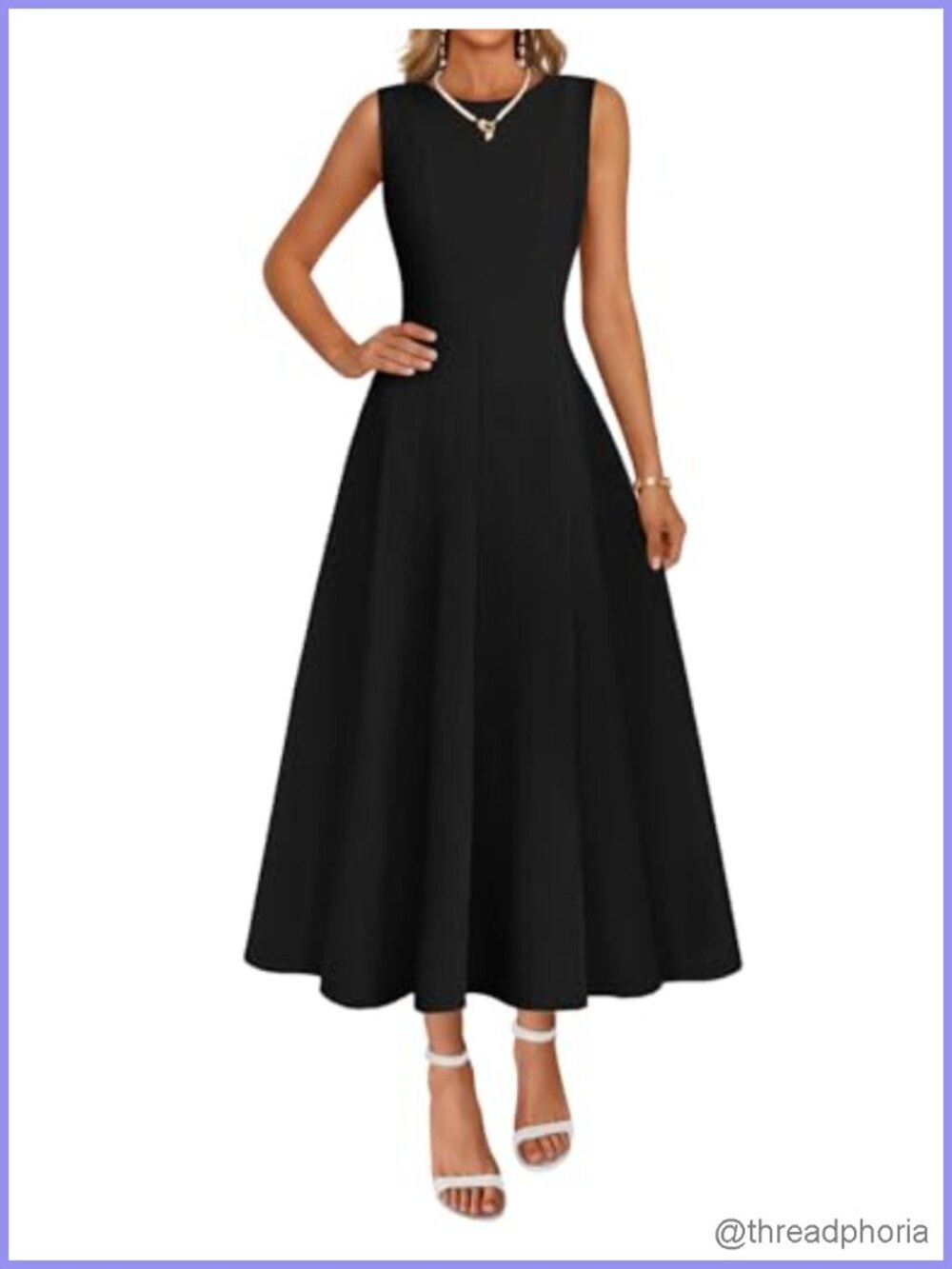 Semi Formal A Line Maxi Dress Sleeveless Crew Neck Flowy Swing with Pockets